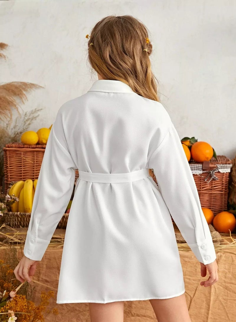 Girls Single Breasted Belted Shirt Dress - Image 2