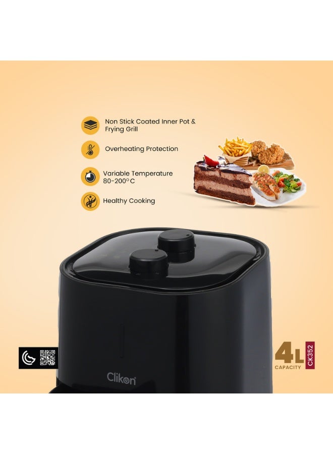 Clikon Air Fryer With 4L Non-Stick Container Basket and Dishwasher Safe Basket 4 L 1400 W CK352 Black - Image 3