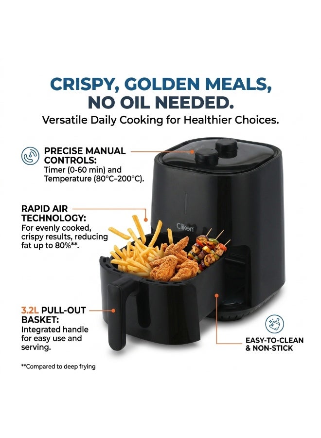 Clikon 1400W Digital Airchef | 4.0L Capacity | Digital Air Cooking | Practical Kitchen Appliance | 2-Year Warranty | CK352 | Black 4 L 1400 W CK352 Black - Image 2