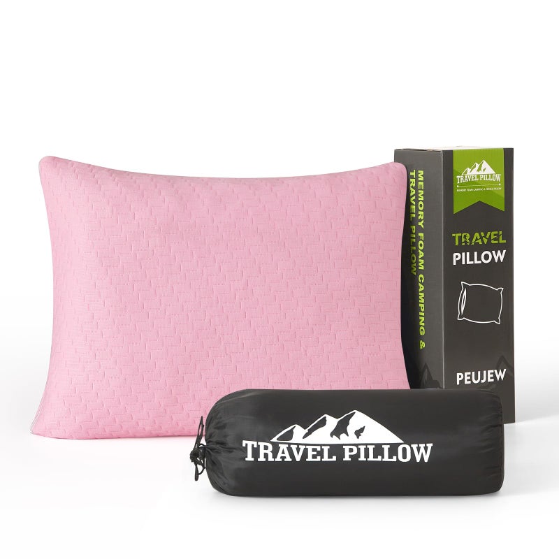 PEUJEW Small Shredded Memory Foam Pillow Camping Pillow Travel Pillow Compressible Medium Firm Breathable Cover Ideal Backpacking Hiking Airplane and Car Apricot Pink S - Image 2