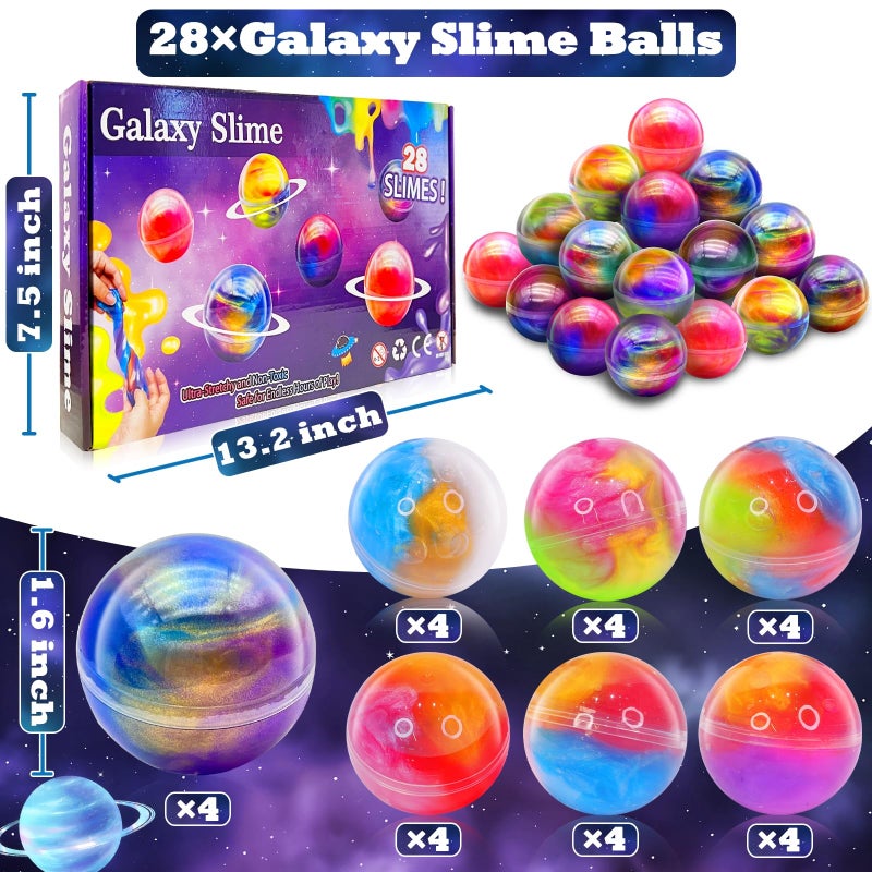 AMENON 28 Pack Galaxy Slime Eggs Easter Basket Stuffers Easter Eggs Toys for Kids Boys Girls Non-Sticky Stress Relief Fidget Toys Easter Gifts for Classroom Exchange Slime Egg Ball Party Favors - Image 2