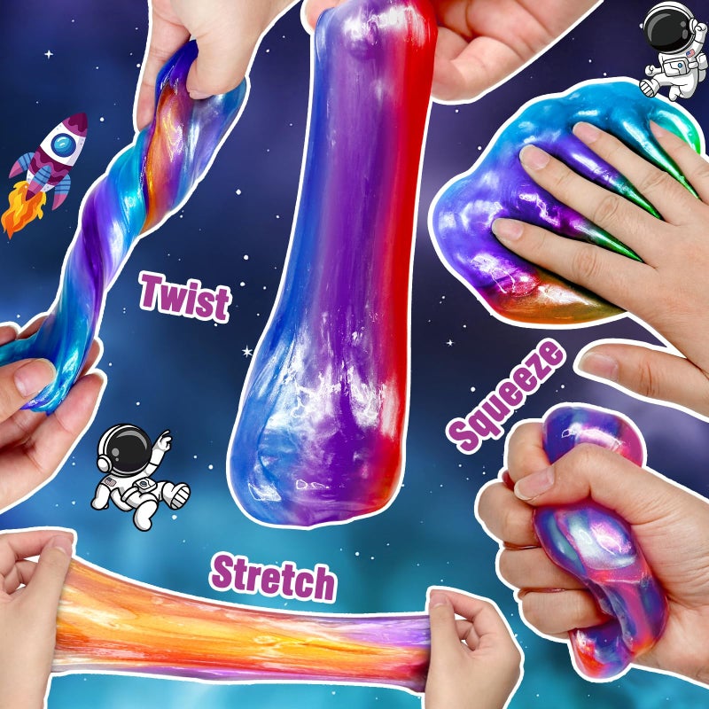 AMENON 28 Pack Galaxy Slime Eggs Easter Basket Stuffers Easter Eggs Toys for Kids Boys Girls Non-Sticky Stress Relief Fidget Toys Easter Gifts for Classroom Exchange Slime Egg Ball Party Favors - Image 4