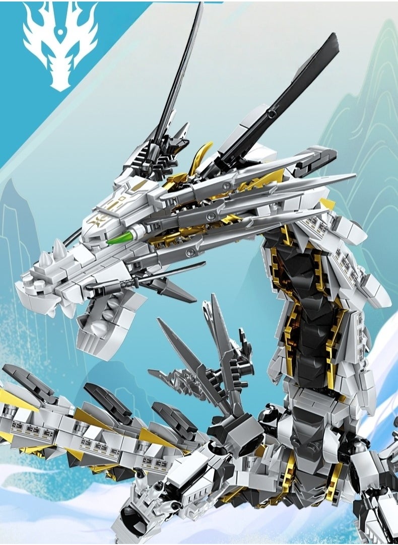 Kazi White Hurricane Mechanical Dragon Building Kit – 1485 PCS Sci-Fi Robot Model with Movable Joints & Giant Display Body – STEM Toy for Kids 8+  - Image 1