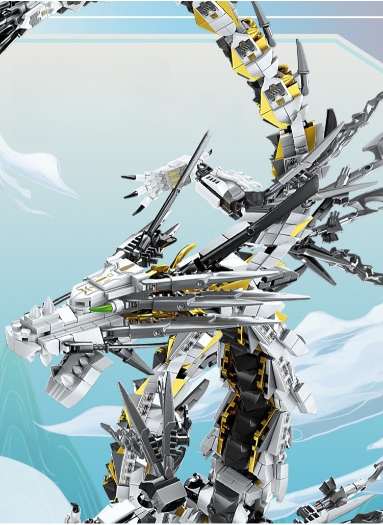Kazi White Hurricane Mechanical Dragon Building Kit – 1485 PCS Sci-Fi Robot Model with Movable Joints & Giant Display Body – STEM Toy for Kids 8+  - Image 2