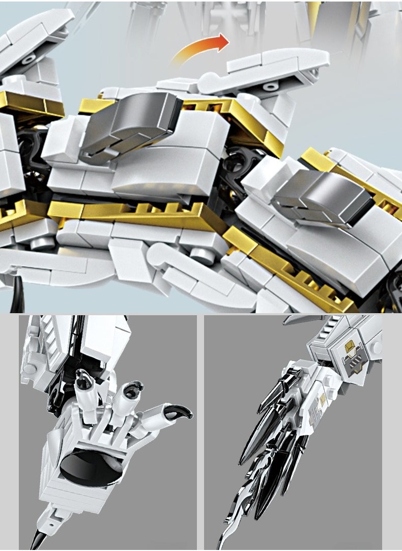 Kazi White Hurricane Mechanical Dragon Building Kit – 1485 PCS Sci-Fi Robot Model with Movable Joints & Giant Display Body – STEM Toy for Kids 8+  - Image 3