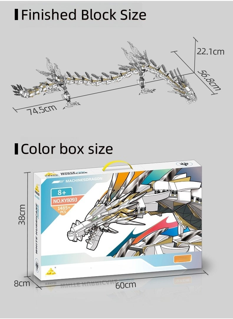 Kazi White Hurricane Mechanical Dragon Building Kit – 1485 PCS Sci-Fi Robot Model with Movable Joints & Giant Display Body – STEM Toy for Kids 8+  - Image 4