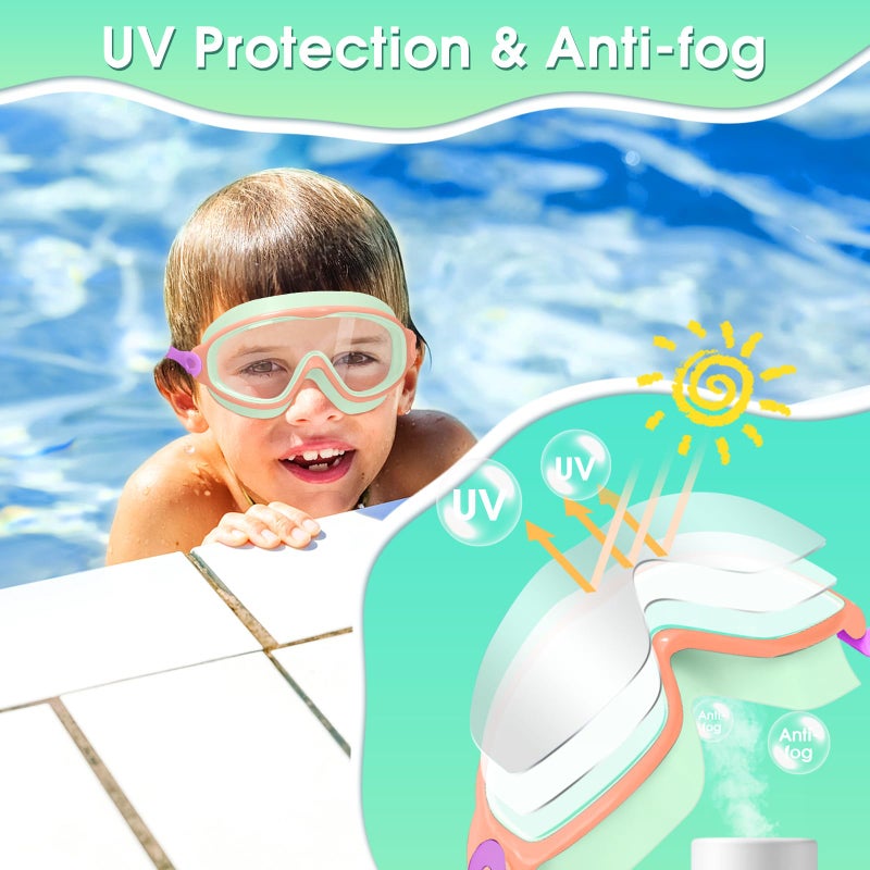 EverSport Goggles for Kids 6-14, 2 Pack Swimming Goggles, Clear Vision Anti-fog Pool Swim Goggles with Nose Cover Wide View Water Swim Mask for kids Toddler Girls Boys Teens age 4-7 8-14 8-12 3-5 3-6 - Image 4