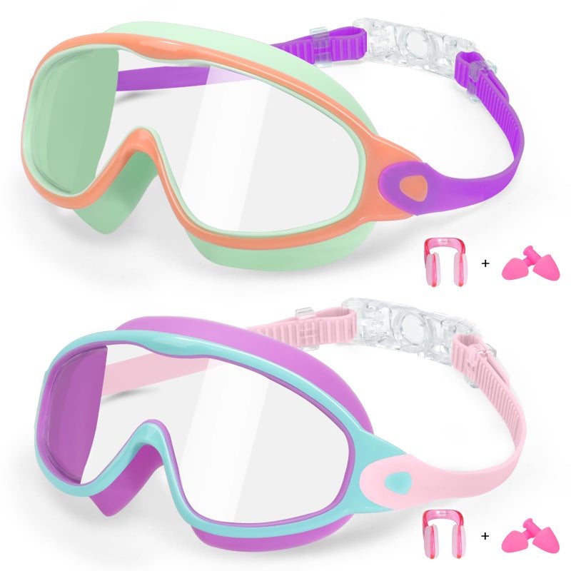 EverSport Goggles for Kids 6-14, 2 Pack Swimming Goggles, Clear Vision Anti-fog Pool Swim Goggles with Nose Cover Wide View Water Swim Mask for kids Toddler Girls Boys Teens age 4-7 8-14 8-12 3-5 3-6 - Image 1