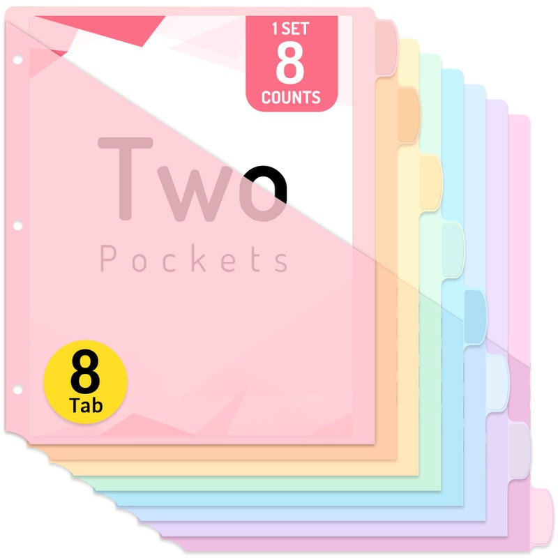Forvencer 8 Count Dividers with Two Pockets, 8 tab Binder Dividers for 3 Ring Binder Organizer, Binder Divider with Tabs for School Office and Home Organization, Multicolor, 1 Set - Image 1