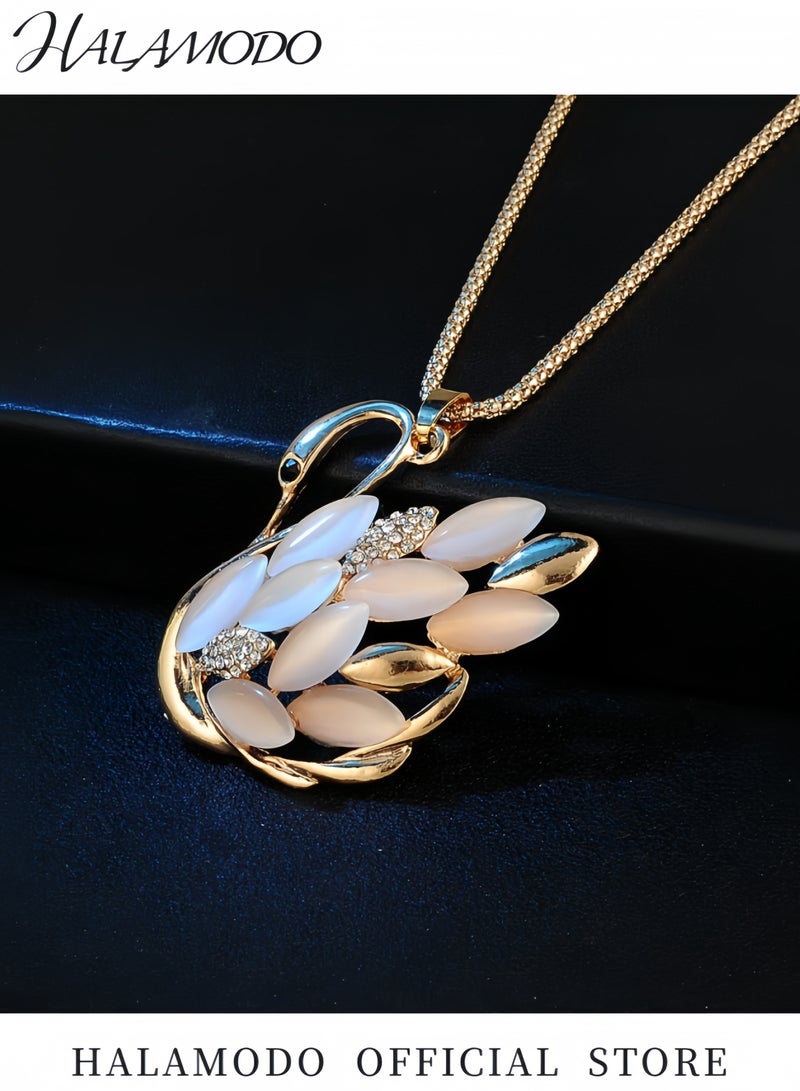 HALAMODO Women's Rhinestone Animal Necklace Personalized Necklace with Swan Design Crystal Design Jewelry Necklace Beautiful Decoration Accessories for Women Ideal for Gifts and Special Occasions  - Image 2