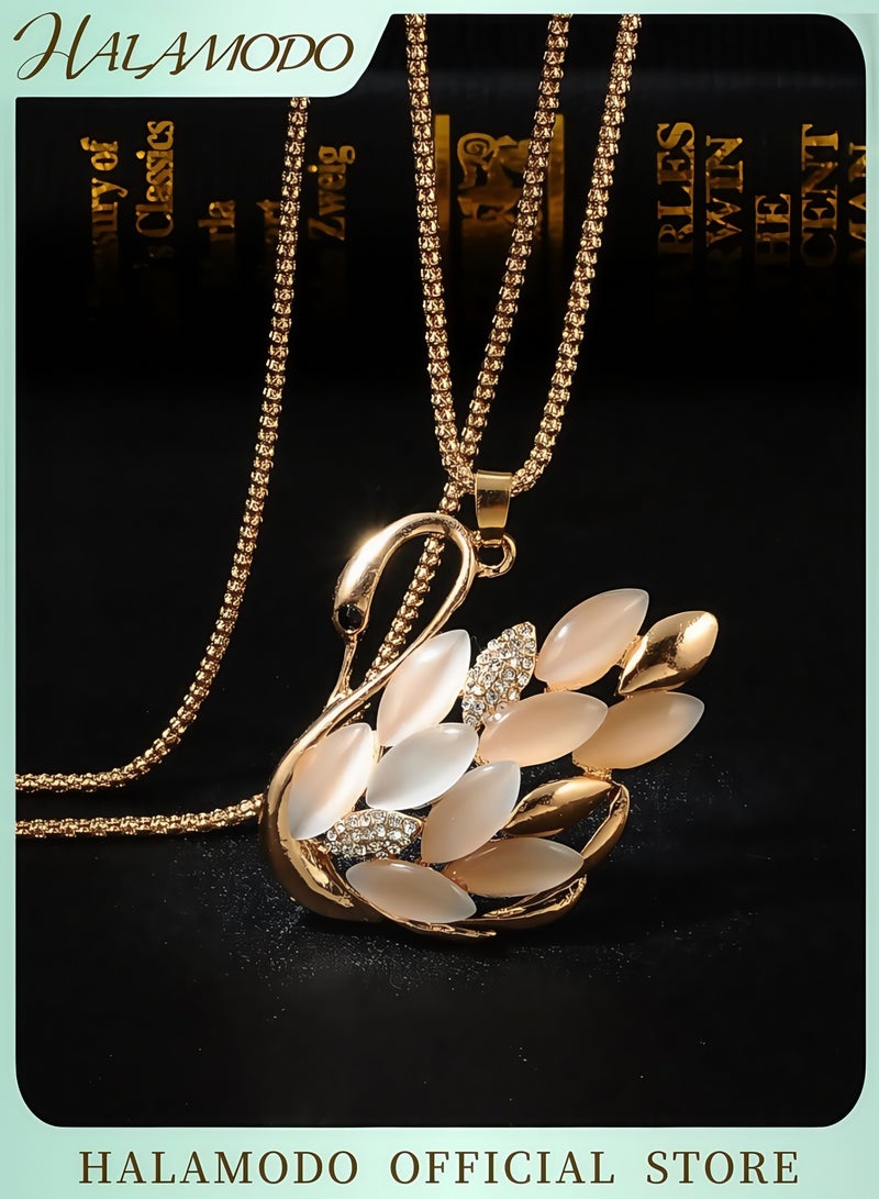 HALAMODO Women's Rhinestone Animal Necklace Personalized Necklace with Swan Design Crystal Design Jewelry Necklace Beautiful Decoration Accessories for Women Ideal for Gifts and Special Occasions  - Image 1