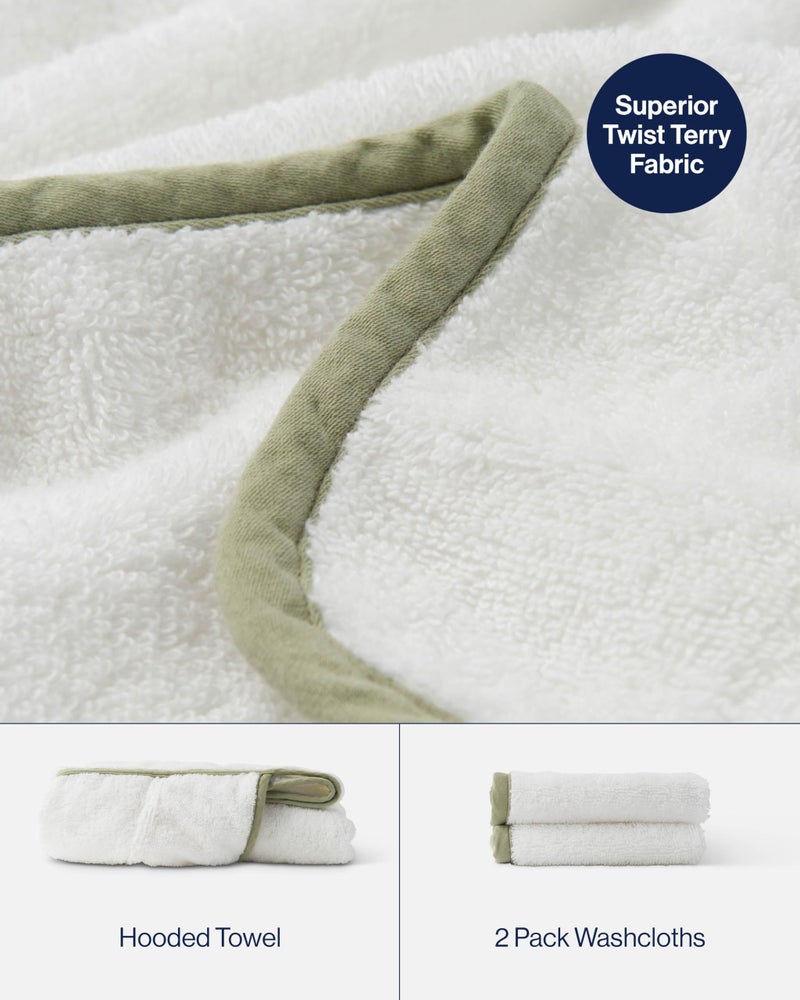 Lalo The Hooded Towel - Washcloth 2-Pack for Babys & Toddlers - Coconut - Sage - Image 3