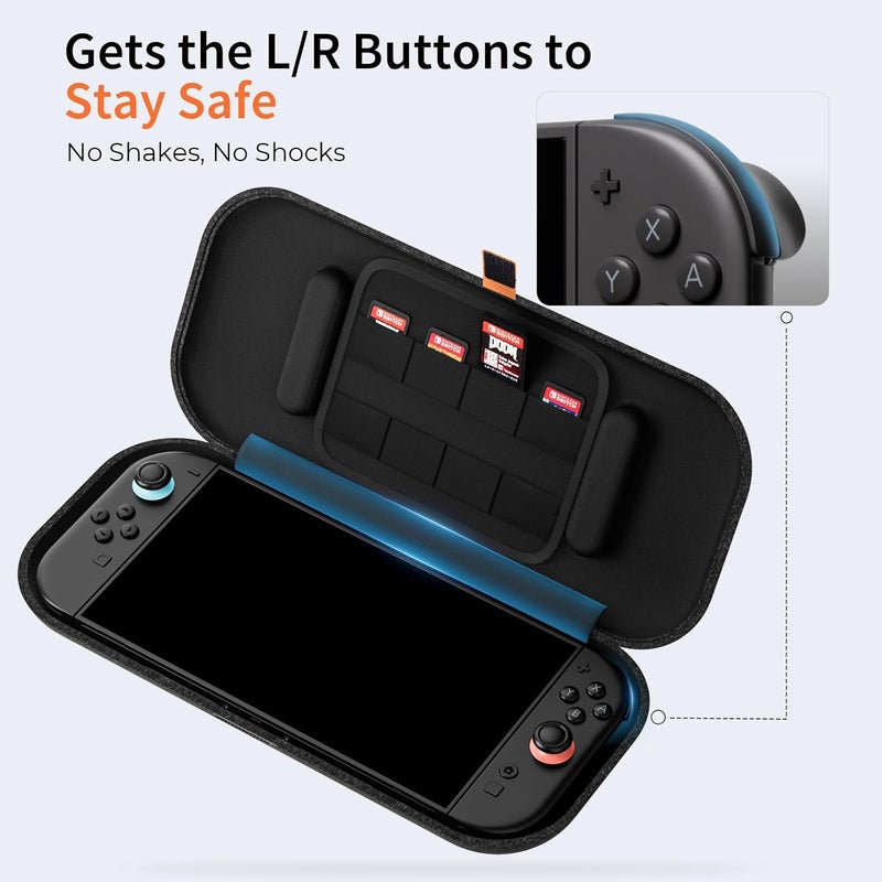 COOWPS حافظة COOWPS فائقة الصلابة لجهاز Nintendo Switch 2، مع 4 قطع من مقابض الإبهام، وحماية عسكرية من اللباد عديم الرائحة، وحافظة حمل مبطنة ناعمة مع 8 فتحات لبطاقات الألعاب - Image 2