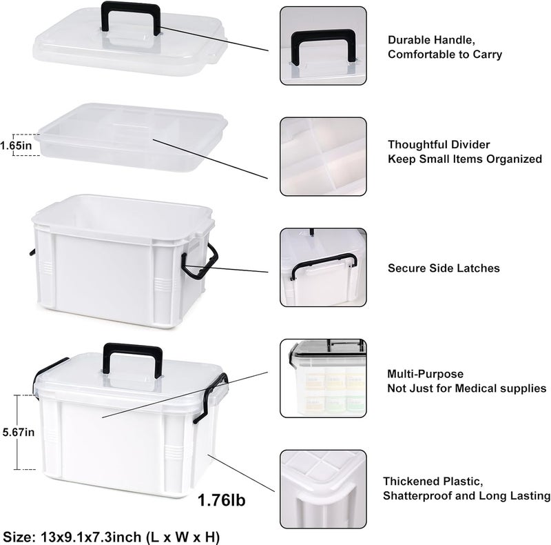 HEY FOLY 15qt White Medicine Organizer Storage Box with Tray, Plastic First Aid Box Empty, Thickened Medicine Container Chest, Multipurpose Medical Case with Labels, Medicine Caddy with Lids Handles - Image 3