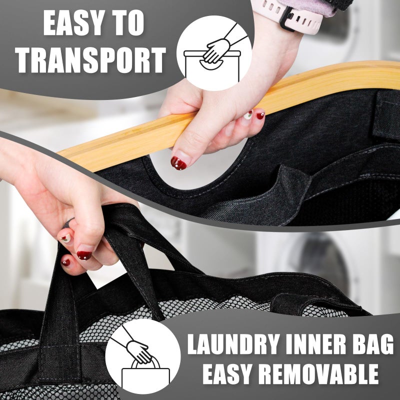 Bathola Hampers for Laundry Basket with Lid, 145L Extra Large 3 Section Clothes Divided Organizer for Bedroom, Laundry Room, Dirty Clothing Hamper, Black - Image 5