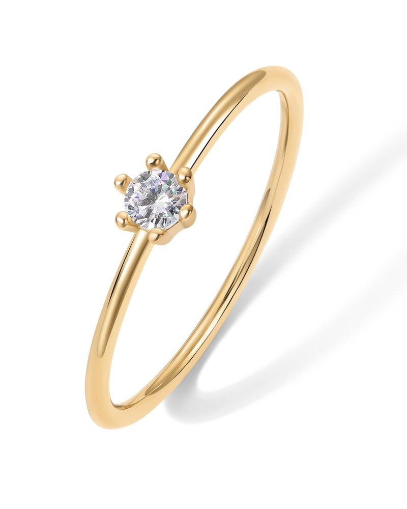 PAVOI 18K Yellow Plated Round Mini Cubic Zirconia Stackable Ring for Women | Stacking Thin Band for Women | Size 6 - Image 1