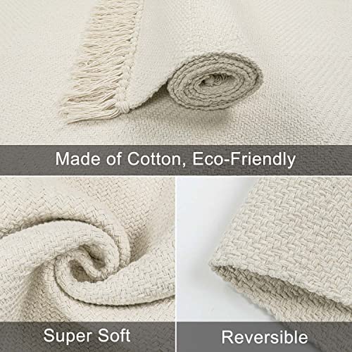 Collive 4x6 Small Area Rug for Living Room, White/Beige Woven Cotton Bedroom Carpets Modern Comfy Indoor Nursery Rug Farmhouse Accent Carpet for Dining Room, Bedside, Office, Patio Decor - Image 3