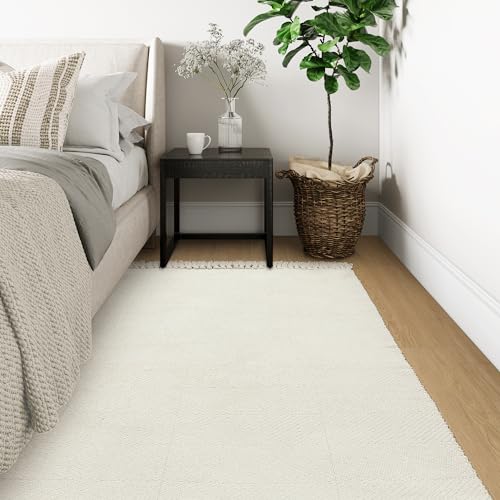 Collive 4x6 Small Area Rug for Living Room, White/Beige Woven Cotton Bedroom Carpets Modern Comfy Indoor Nursery Rug Farmhouse Accent Carpet for Dining Room, Bedside, Office, Patio Decor - Image 2