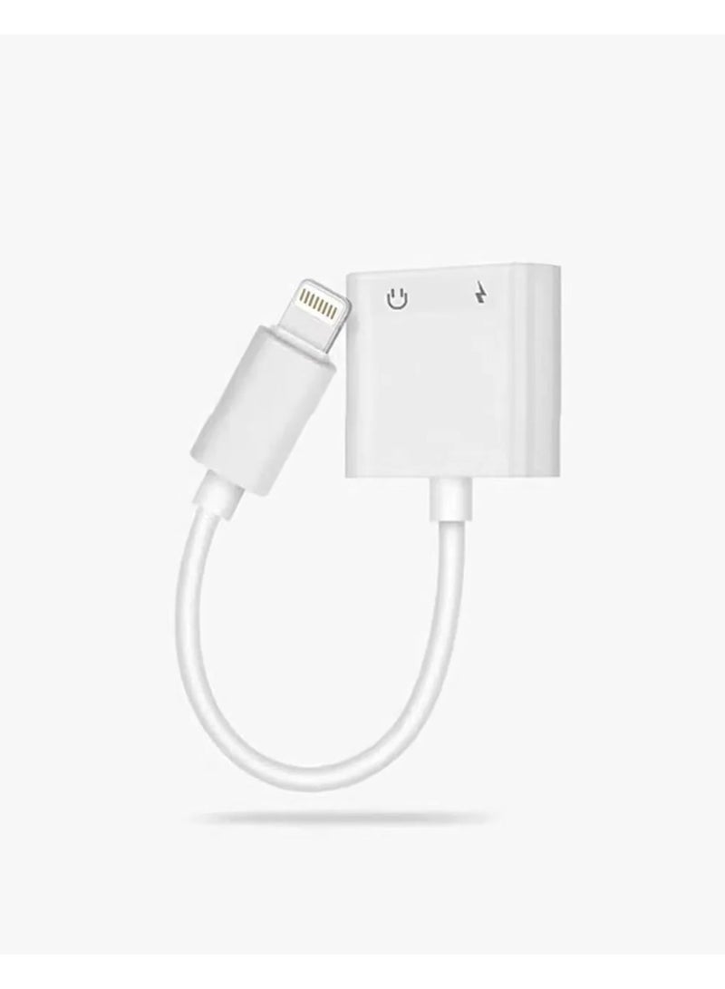 iPhone Dual Lightning Adapter – Charging + Audio Support – 10cm – White  - Image 1