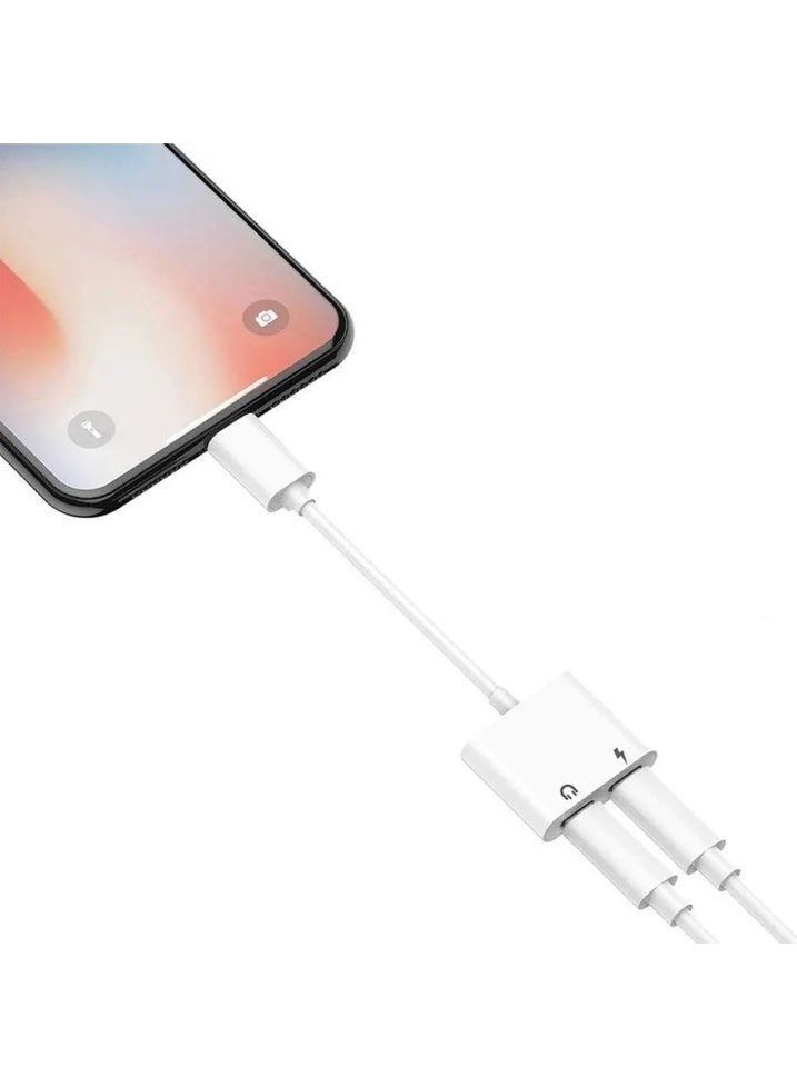 iPhone Dual Lightning Adapter – Charging + Audio Support – 10cm – White  - Image 4