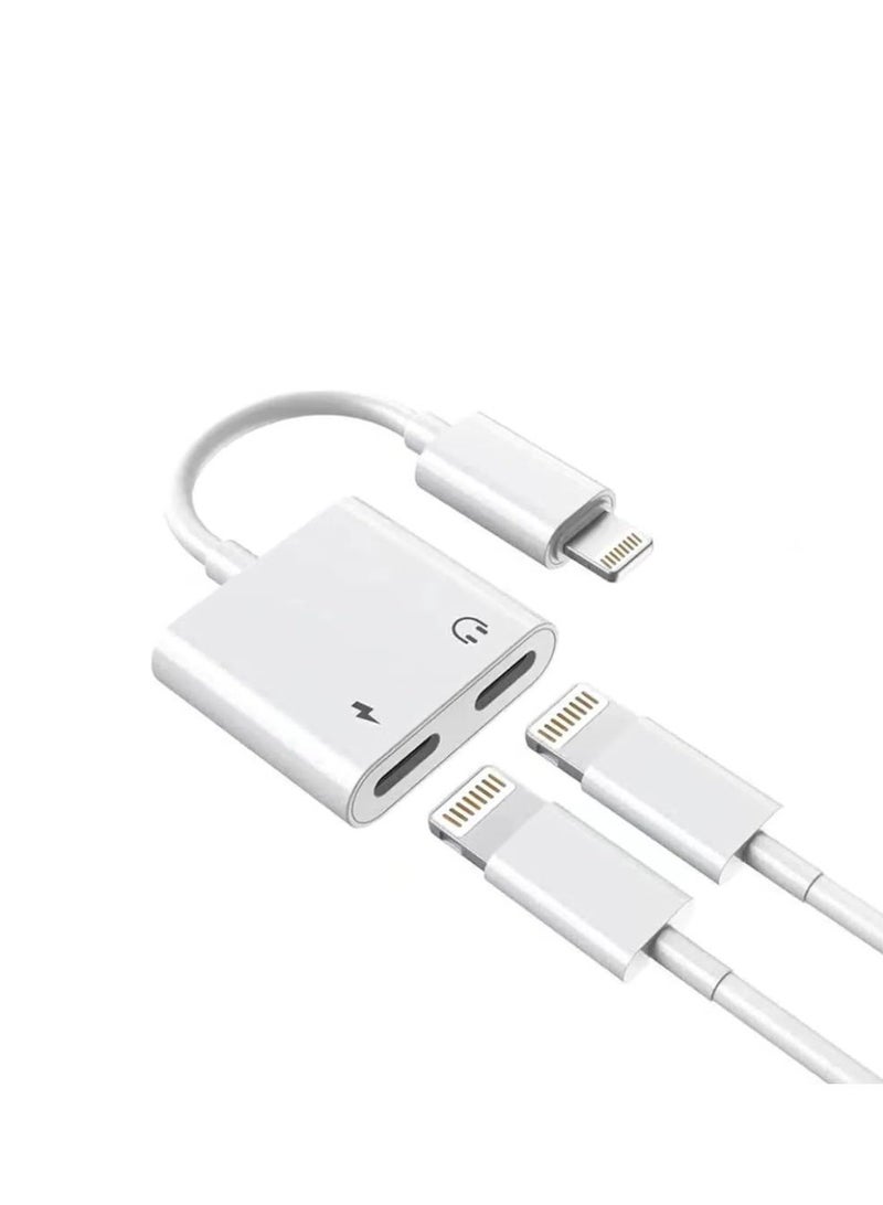iPhone Dual Lightning Adapter – Charging + Audio Support – 10cm – White - Image 2