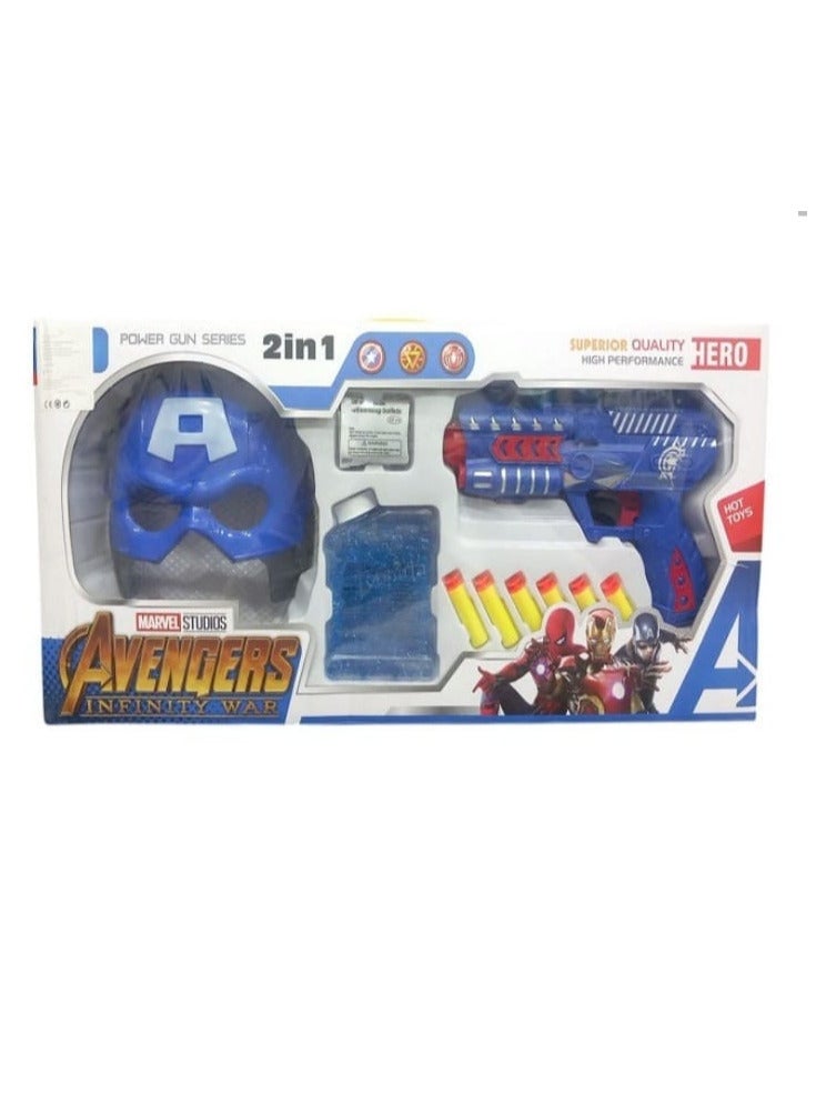 Captain America pistol equipped with gel and foam bullets, plus Captain America mask.  - Image 2