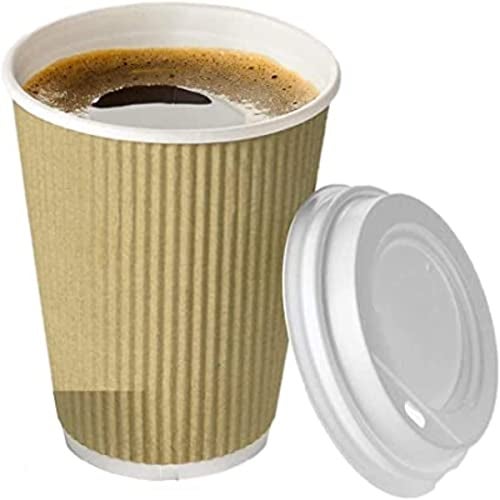 SHOP  SHOPPEE SHOP & SHOPPEE Disposable Ripple Paper Cups with Lids Cover, Hygienic for Hot & Cold Drink in Party, Social Gathering, Weddings| Hot Beverage Glass Cup(200ml,Brown Cup,White Lid)(50 Pcs Each) - Image 2