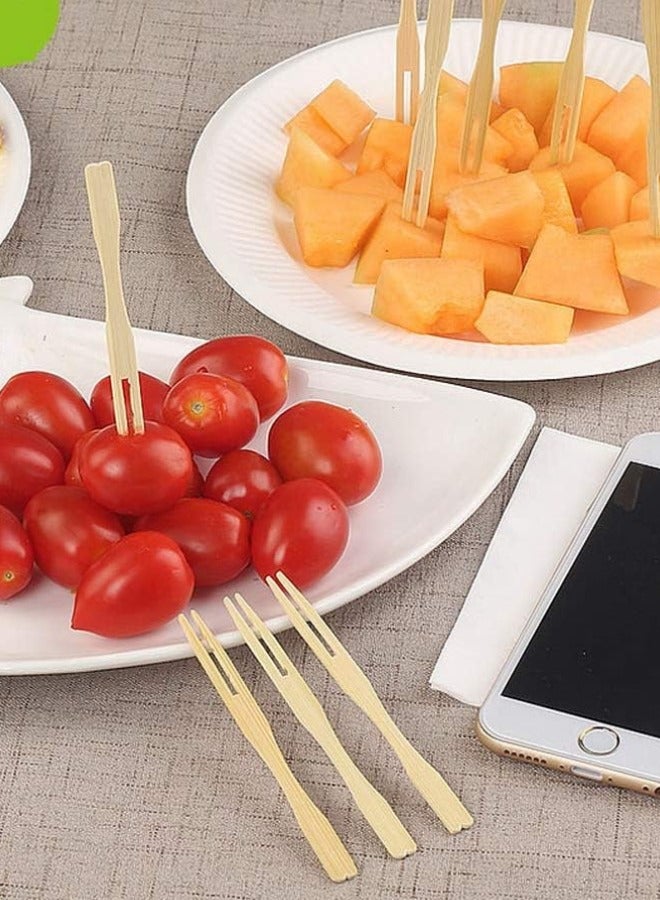 Halapack [500 PCS] Disposable Wooden 9 cm Bamboo Food Picks/Skewers Sturdy Two Prong Design Bulk Wrapped  - Image 4