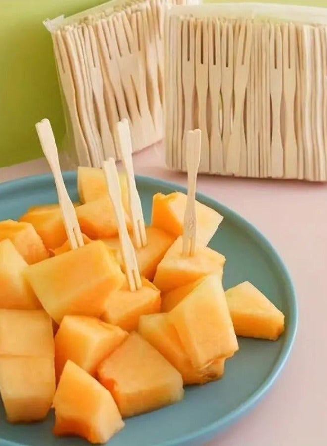 Halapack [500 PCS] Disposable Wooden 9 cm Bamboo Food Picks/Skewers Sturdy Two Prong Design Bulk Wrapped  - Image 5