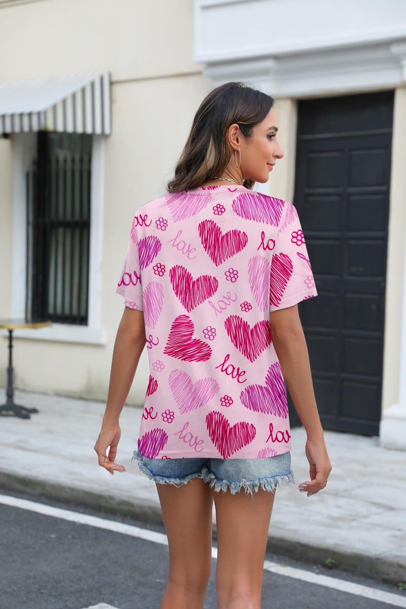 FASHGL Valentines Shirts for Women Tie Dye Heart T Shirt Valentine's Tee Shirt Casual Lover Short Sleeve Tops - Image 3