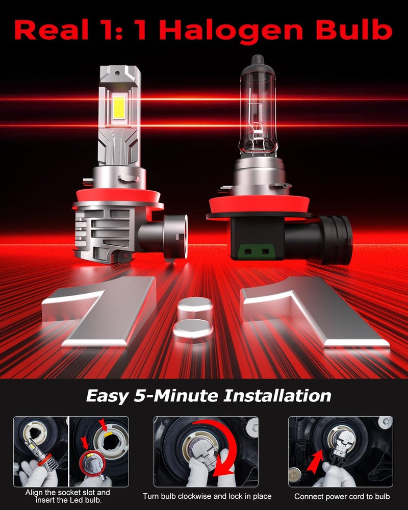 ZONBEAM [2026 Upgrade] H 11 Led Bulbs, [latest & Brightest] 800% Brightness Fog Lights Bulbs Real 1:1 Mini Size Design, 6000k Cool Whiteï¼ŒPack of 2 - Image 4