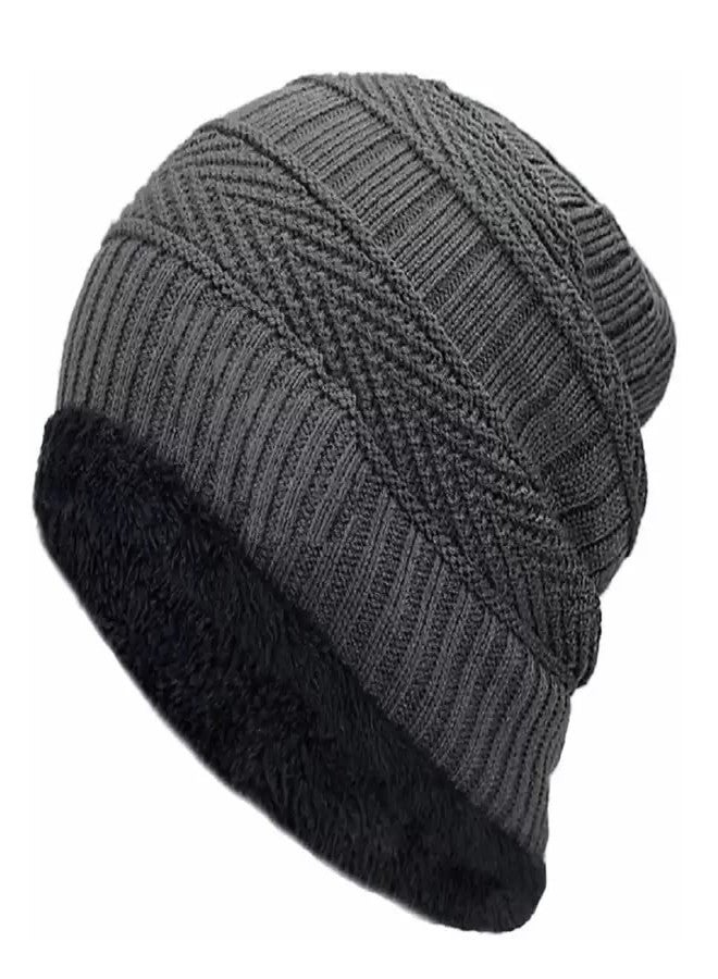 ATABZ Woolen Beanie Winter caps with Gloves Combo Pack Dark Grey for Men and Women - Image 3