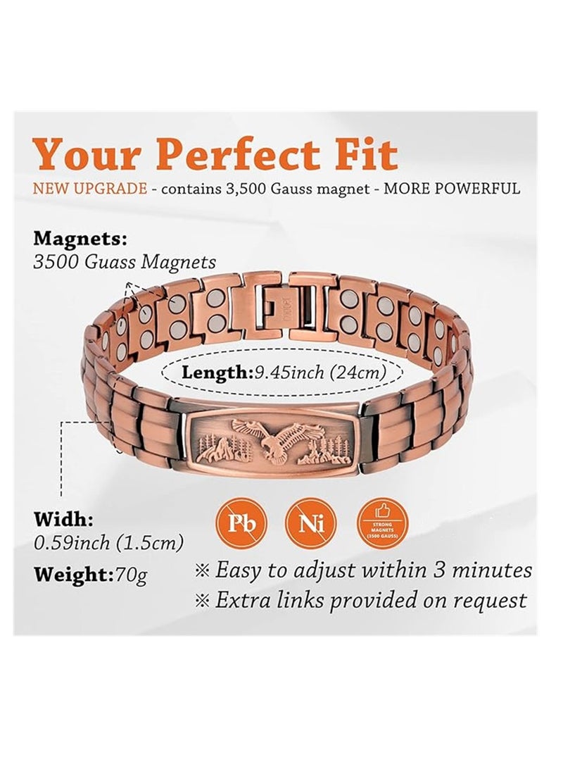 Copper Bracelet for Men, Copper Bracelets 99.99% Pure Copper Gift with Adjustable Sizing Tool, Magnetic Field Therapy Jewelry with Eagle Pattern, 1 Pcs - Image 3