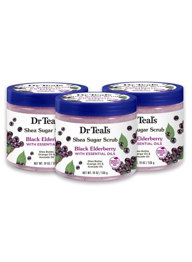 Dr Teal's Shea Sugar Body Scrub, Black Elderberry with Essential Oils, 19 oz (Pack of 3) (Packaging May Vary)  - Image 1