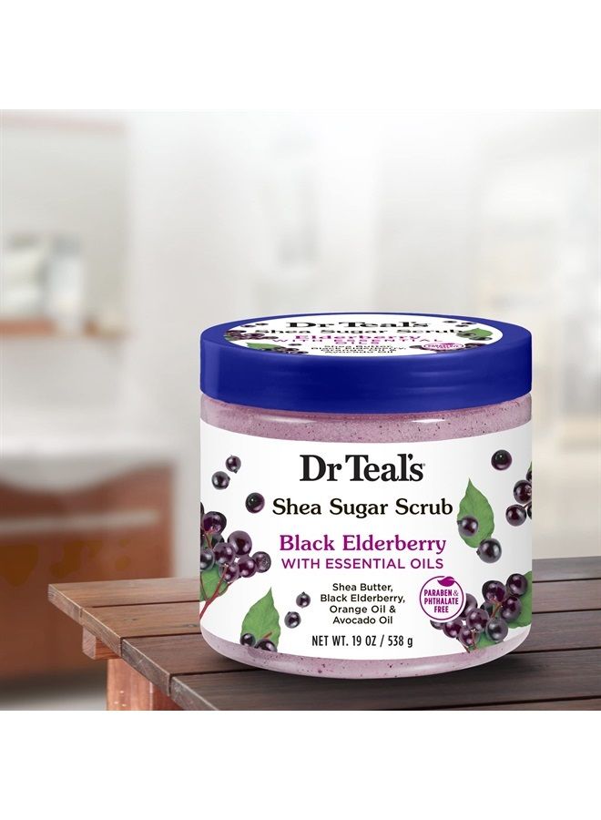 Dr Teal's Shea Sugar Body Scrub, Black Elderberry with Essential Oils, 19 oz (Pack of 3) (Packaging May Vary)  - Image 5
