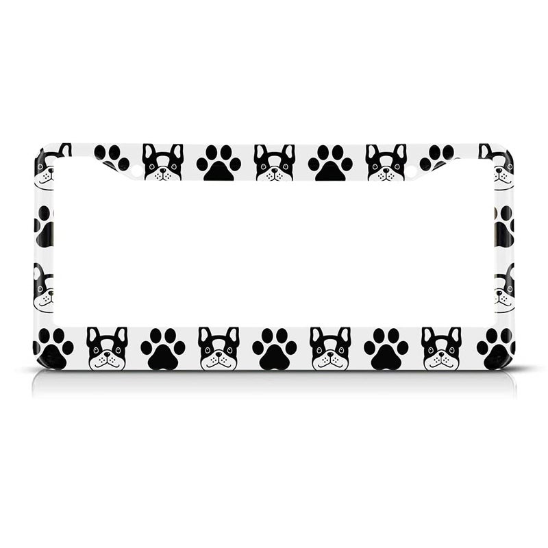 Beabes Black French Bulldog License Plate Frame Cute Pet Animal License Plate Holder Cat Paw Print Car Tag Frame License Plate Cover Car Accessories 2 Holes Novelty Auto Car Tag Vanity Gift - Image 1