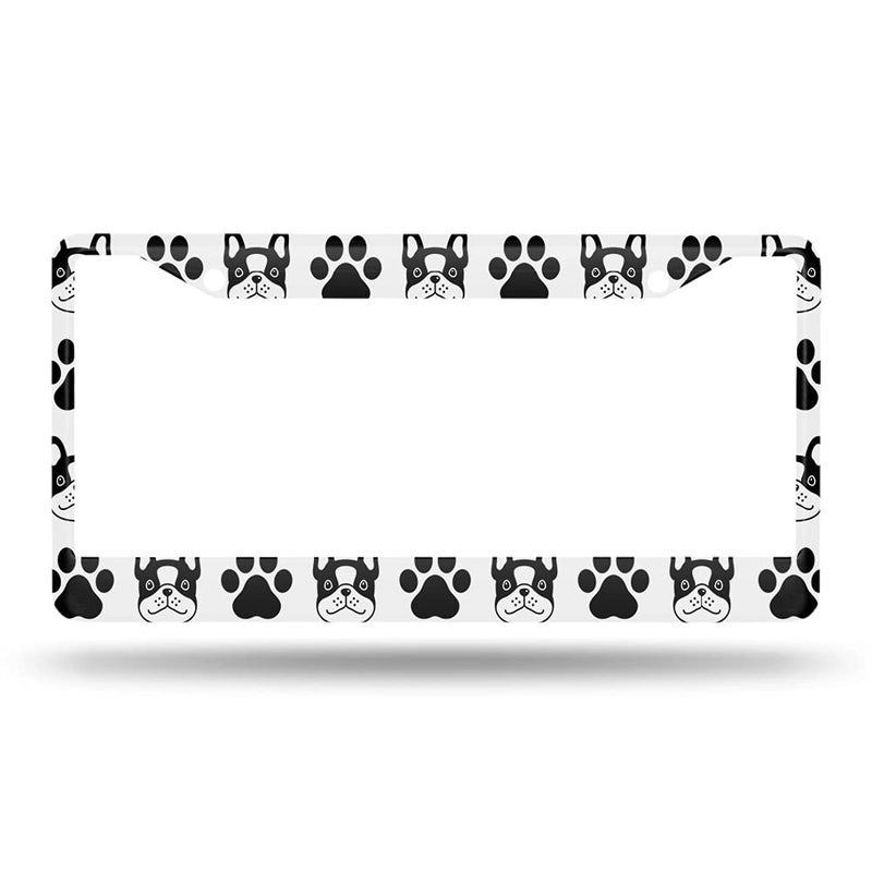 Beabes Black French Bulldog License Plate Frame Cute Pet Animal License Plate Holder Cat Paw Print Car Tag Frame License Plate Cover Car Accessories 2 Holes Novelty Auto Car Tag Vanity Gift - Image 2