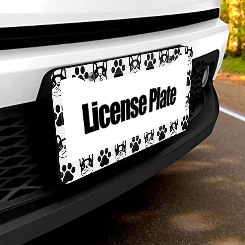 Beabes Black French Bulldog License Plate Frame Cute Pet Animal License Plate Holder Cat Paw Print Car Tag Frame License Plate Cover Car Accessories 2 Holes Novelty Auto Car Tag Vanity Gift - Image 5