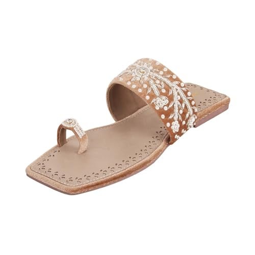 Mochi Women Gold Ethnic Flat Chappal UK/8 EU/41 (35-790) - Image 1