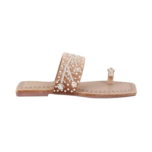 Mochi Women Gold Ethnic Flat Chappal UK/8 EU/41 (35-790) - Image 3