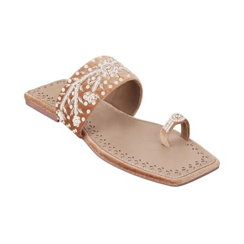 Mochi Women Gold Ethnic Flat Chappal UK/8 EU/41 (35-790) - Image 2