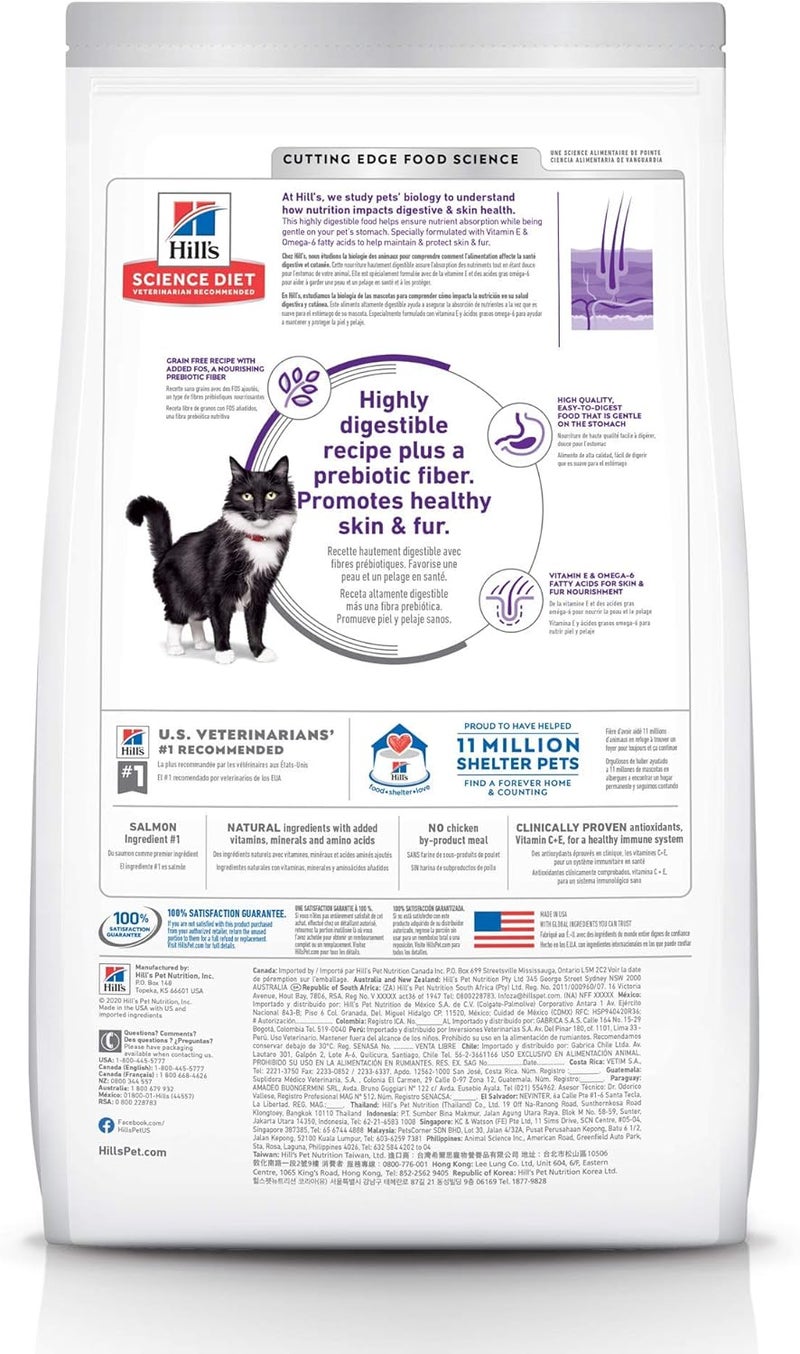 Hills Science Diet Sensitive Stomach  Skin Adult 16 Stomach  Skin Sensitivity Support Dry Cat Food Grain Free Salmon  Yellow Peas 13 lb Bag - Image 2