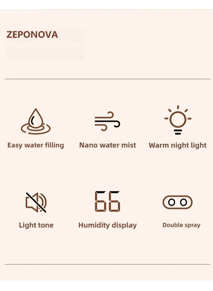 ZEPONOVA - 3.2L humidifier with humidity display, large humidifier, 2 Nozzles and 3 adjustment modes, night light function, lasting 20 hours, Quiet (Pearl White) - Image 1
