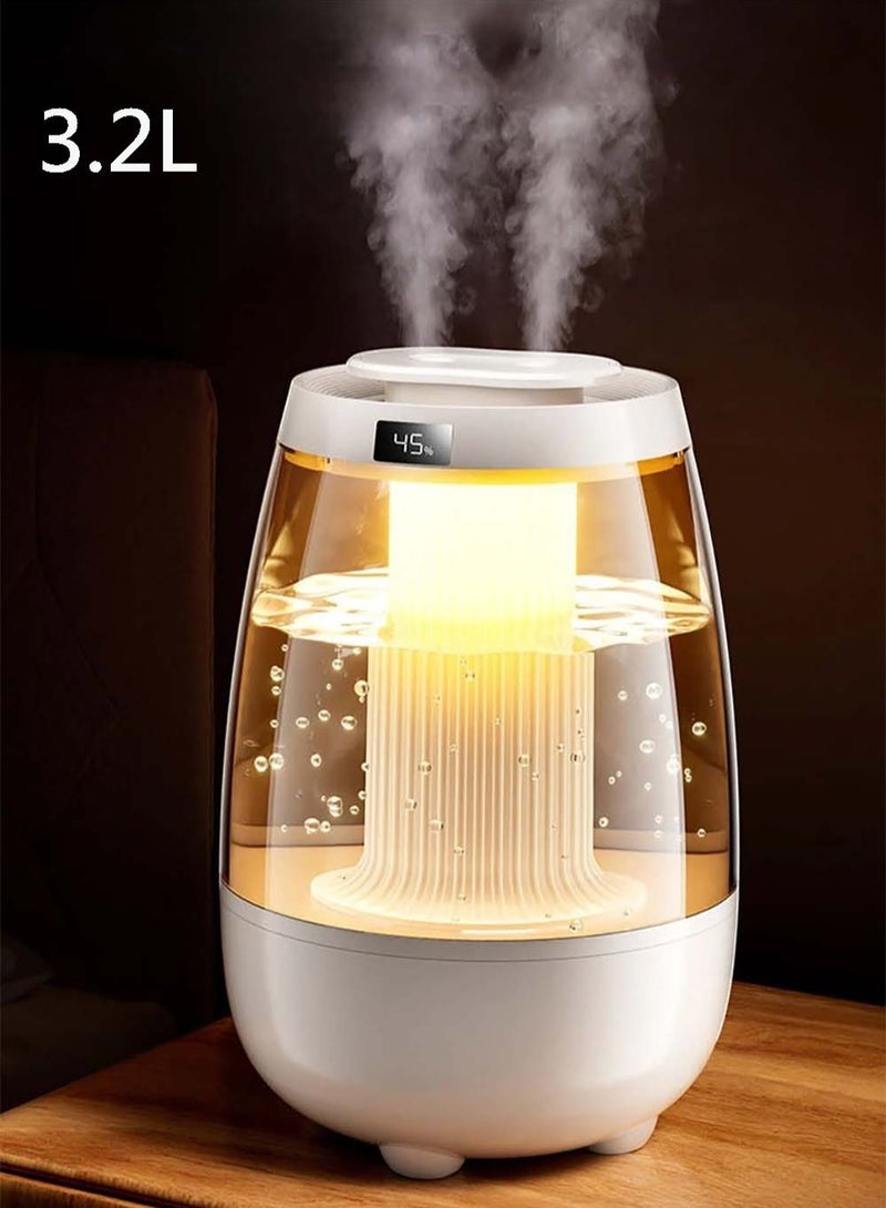 ZEPONOVA 3.2L Humidifier with Light and Humidity Display, Large Humidifier and Air Purifier with 2 Nozzles and Night Light Function, 20 Hours, Quiet (Pearl  White)  - Image 2