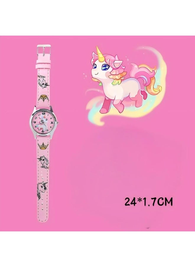 UNICORN ساعة كارتون للبنات على شكل يونيكورن، ساعة يد كوارتز وردية لطيفة بتصميم يونيكورن سحري، حزام PU ناعم، بطارية متينة، ساعة هدية للأطفال - Image 2