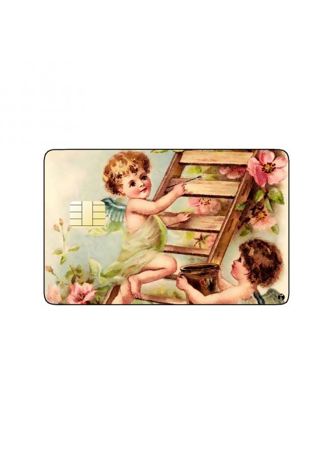 RKN PRINTED BANK CARD STICKER Cute Kids Vintage Art On Stairs With Roses - Image 2