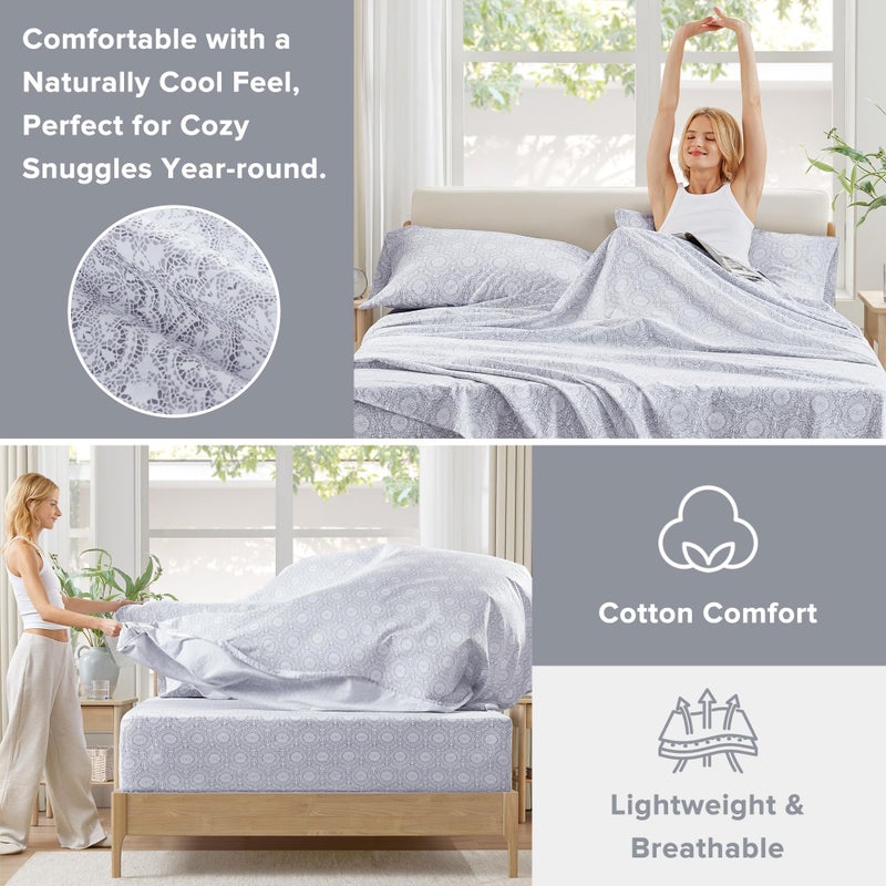 Comfort Spaces Extra Deep Pocket, 100% Cotton Sheets Queen Fits up to 24" Mattress, Breathable, Naturally Cool Cotton, Soft Cotton, All Seasons Sheet Set, Adelia Grey 4 Piece - Image 4