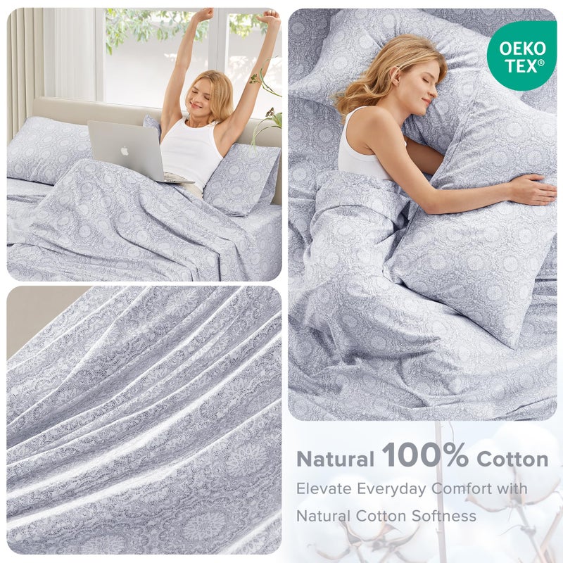 Comfort Spaces Extra Deep Pocket, 100% Cotton Sheets Queen Fits up to 24" Mattress, Breathable, Naturally Cool Cotton, Soft Cotton, All Seasons Sheet Set, Adelia Grey 4 Piece - Image 5