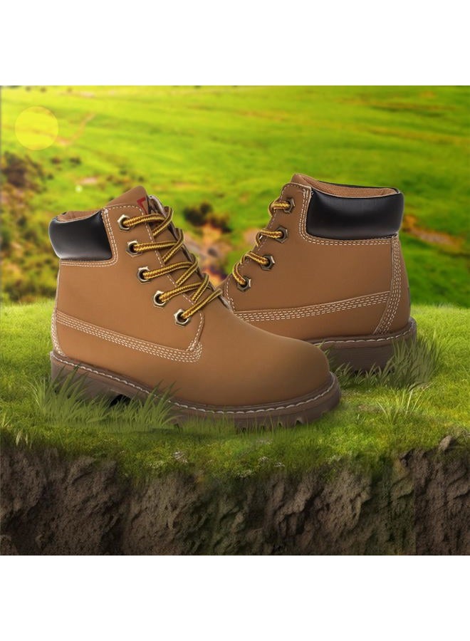 Avalanche Hiking Boots Lace Up Waterproof Comfort - Kids MidHeight Outdoor Trekking Walking Climbing Construction Work Boots - Wheat (size 6 toddler) - Image 2