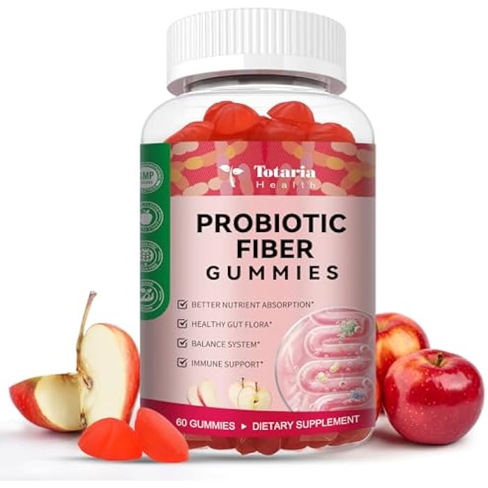 Totaria 9-in-1 Probiotic Fiber Gummies for Adults & Teens 16G Fiber per Serving, Psyllium Fiber Supplement with 5 Billion CFU Bacillus Coagulans, Inulin, ACV for Digestive & Gut Wellness - 60 Gummies - Image 1